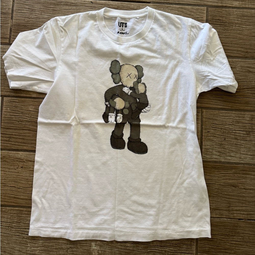 KAWS White T-Shirt with Black and Gray Graphic